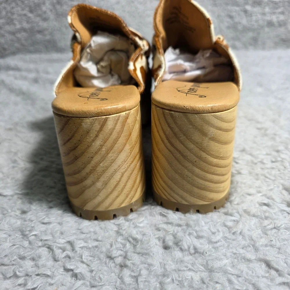 Free People Corbin Hair On Clog Cow Print Wooden Platform Mules‎ EU 38 US 7 NEW - Picture 5 of 9